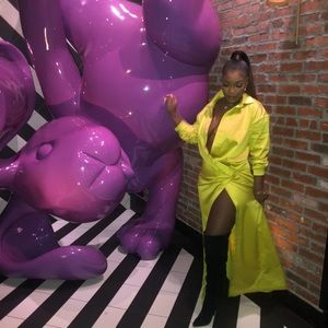 House of Cb high split lime green dress